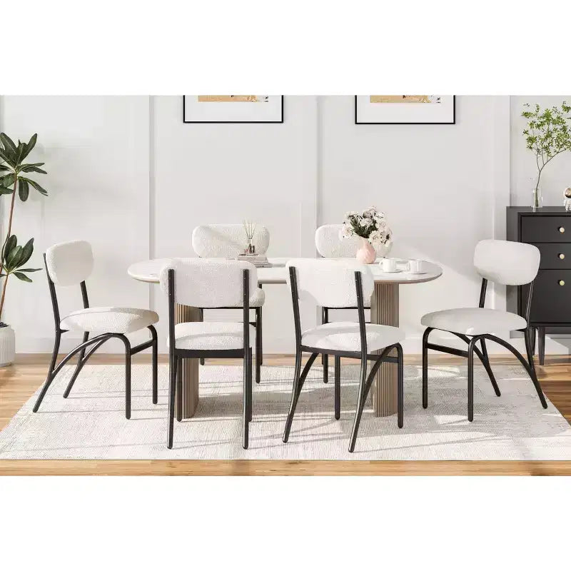 Sedie da pranzo, Set di 2/4/6 sedie da pranzo in Bouclé, Sedie da cucina/sala da pranzo imbottite moderne di metà secolo