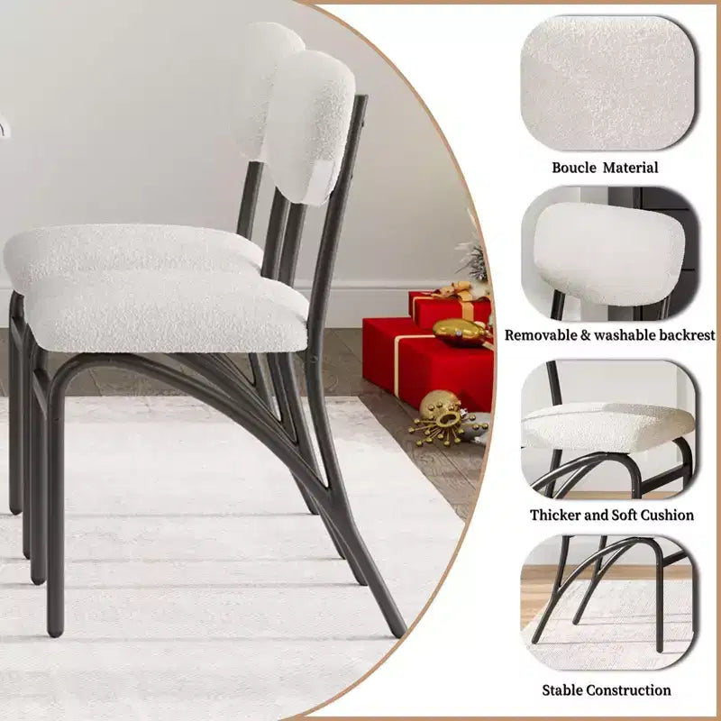Sedie da pranzo, Set di 2/4/6 sedie da pranzo in Bouclé, Sedie da cucina/sala da pranzo imbottite moderne di metà secolo