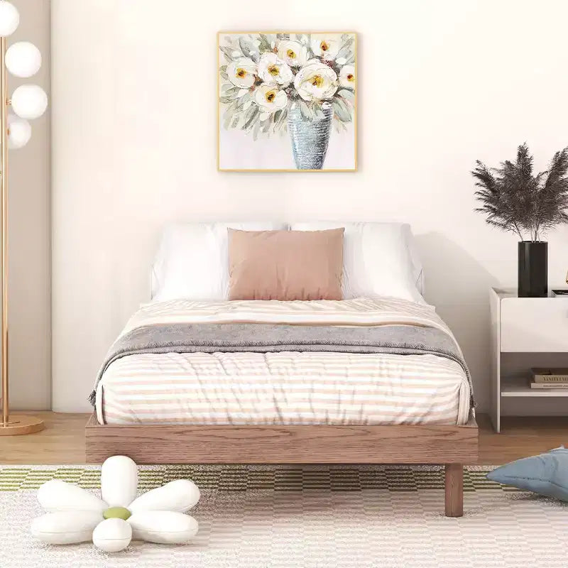 Telaio letto a piattaforma flottante con design moderno in colore grigio