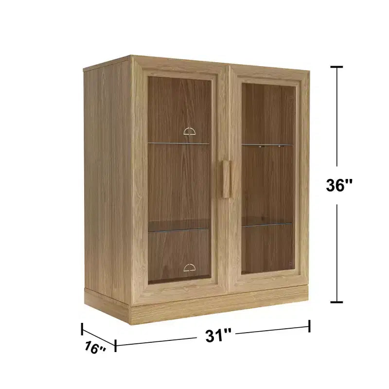 Mobiletto d'accento in legno con anta in vetro e ripiano regolabile – Finitura naturale, 91,4 cm L x 78,7 cm H x 40,6 cm P