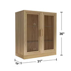 Mobiletto d'accento in legno con anta in vetro e ripiano regolabile – Finitura naturale, 91,4 cm L x 78,7 cm H x 40,6 cm P