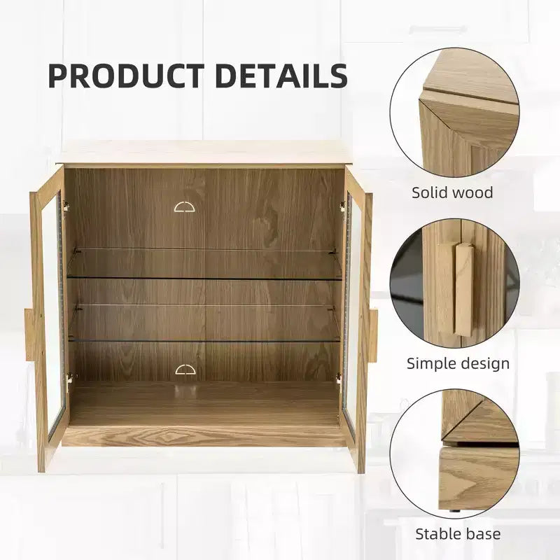 Mobiletto d'accento in legno con anta in vetro e ripiano regolabile – Finitura naturale, 91,4 cm L x 78,7 cm H x 40,6 cm P