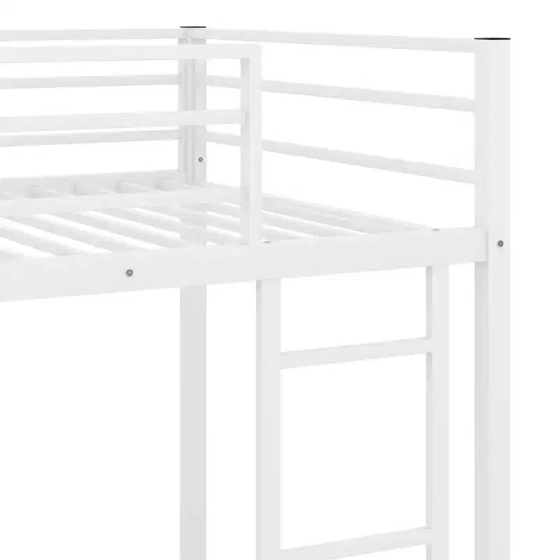 Letto a castello basso in metallo con scala e ringhiera, dimensioni standard – Struttura letto a castello salvaspazio per bambini