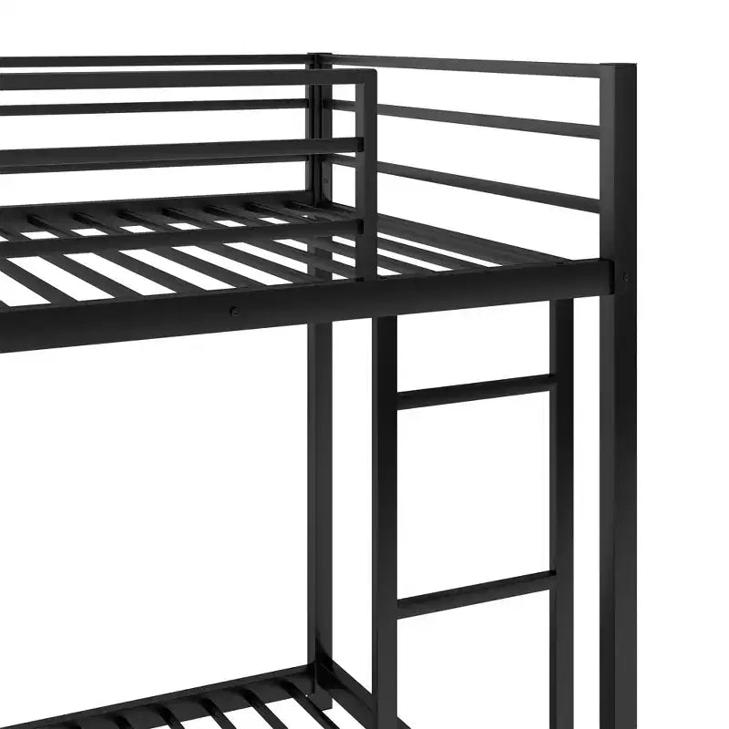 Letto a castello basso in metallo con scala e ringhiera, dimensioni standard – Struttura letto a castello salvaspazio per bambini