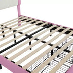 Struttura letto imbottita monodimensionale con luci LED, letto moderno da principessa con testiera a corona e cassetto.