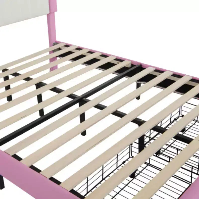 Struttura letto imbottita monodimensionale con luci LED, letto moderno da principessa con testiera a corona e cassetto.