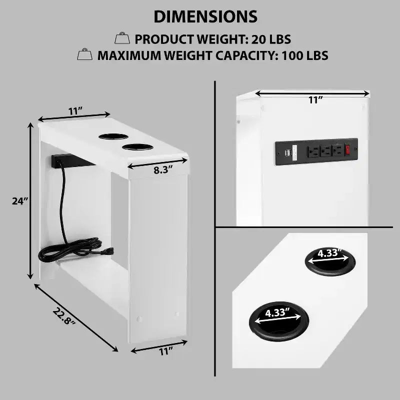 Tavolino stretto da divano con porte USB e prese di corrente – Tavolino laterale a 2 livelli in legno per camera da letto e soggiorno