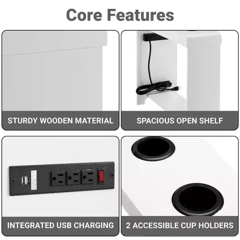 Tavolino stretto da divano con porte USB e prese di corrente – Tavolino laterale a 2 livelli in legno per camera da letto e soggiorno