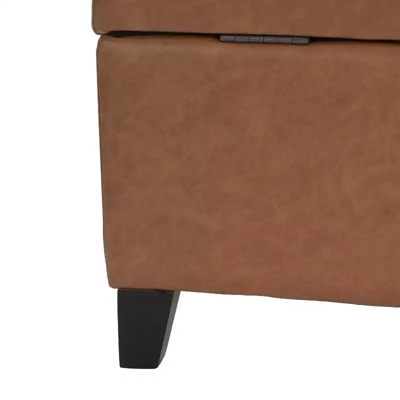 Pouf contenitore contemporaneo in similpelle con gambe in legno di betulla – 127 cm L, coperchio con chiusura ammortizzata