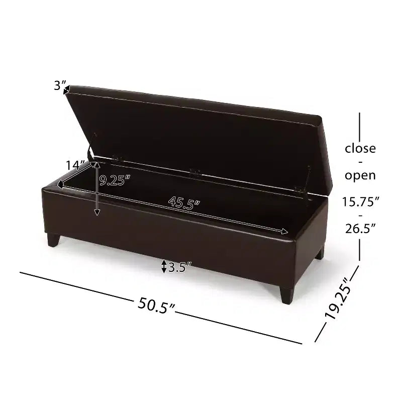 Pouf contenitore contemporaneo in similpelle con gambe in legno di betulla – 127 cm L, coperchio con chiusura ammortizzata