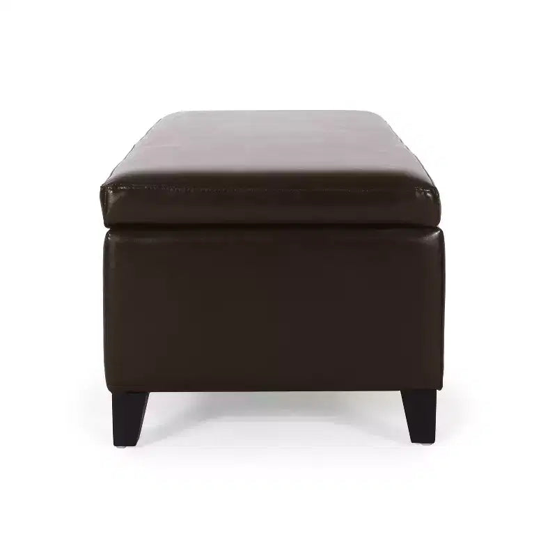 Pouf contenitore contemporaneo in similpelle con gambe in legno di betulla – 127 cm L, coperchio con chiusura ammortizzata