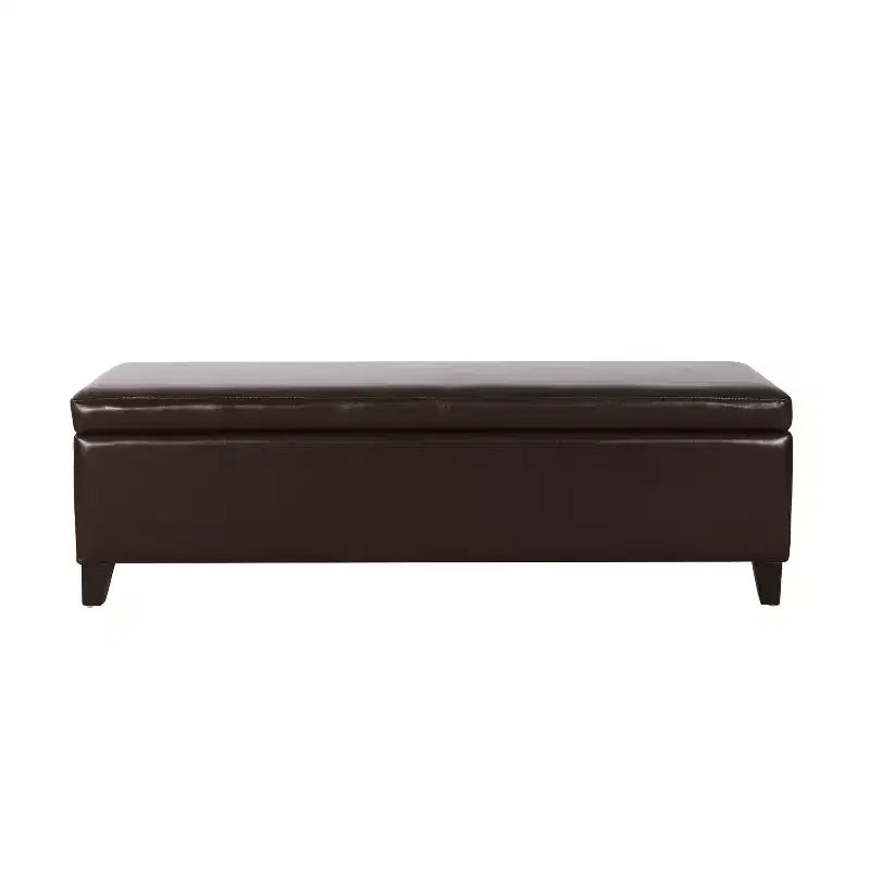 Pouf contenitore contemporaneo in similpelle con gambe in legno di betulla – 127 cm L, coperchio con chiusura ammortizzata