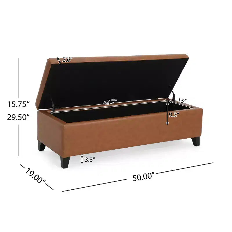 Pouf contenitore contemporaneo in similpelle con gambe in legno di betulla – 127 cm L, coperchio con chiusura ammortizzata