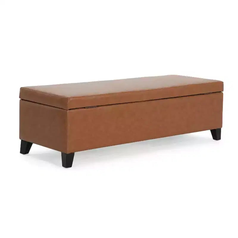 Pouf contenitore contemporaneo in similpelle con gambe in legno di betulla – 127 cm L, coperchio con chiusura ammortizzata