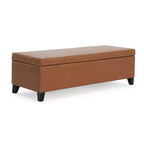 Pouf contenitore contemporaneo in similpelle con gambe in legno di betulla – 127 cm L, coperchio con chiusura ammortizzata