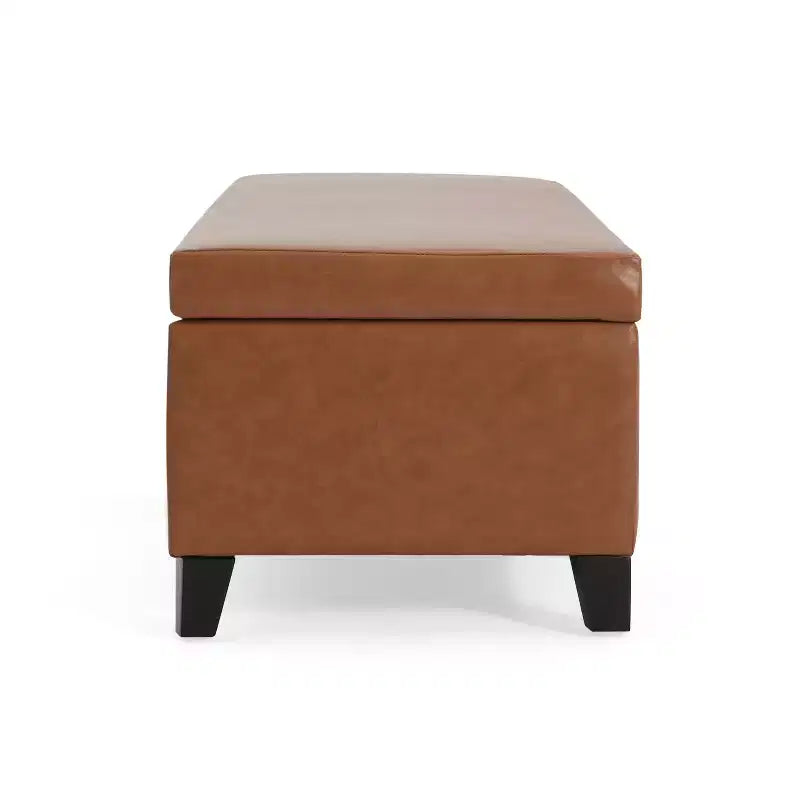 Pouf contenitore contemporaneo in similpelle con gambe in legno di betulla – 127 cm L, coperchio con chiusura ammortizzata