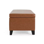 Pouf contenitore contemporaneo in similpelle con gambe in legno di betulla – 127 cm L, coperchio con chiusura ammortizzata