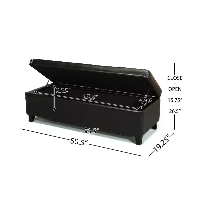 Pouf contenitore contemporaneo in similpelle con gambe in legno di betulla – 127 cm L, coperchio con chiusura ammortizzata