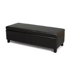 Pouf contenitore contemporaneo in similpelle con gambe in legno di betulla – 127 cm L, coperchio con chiusura ammortizzata