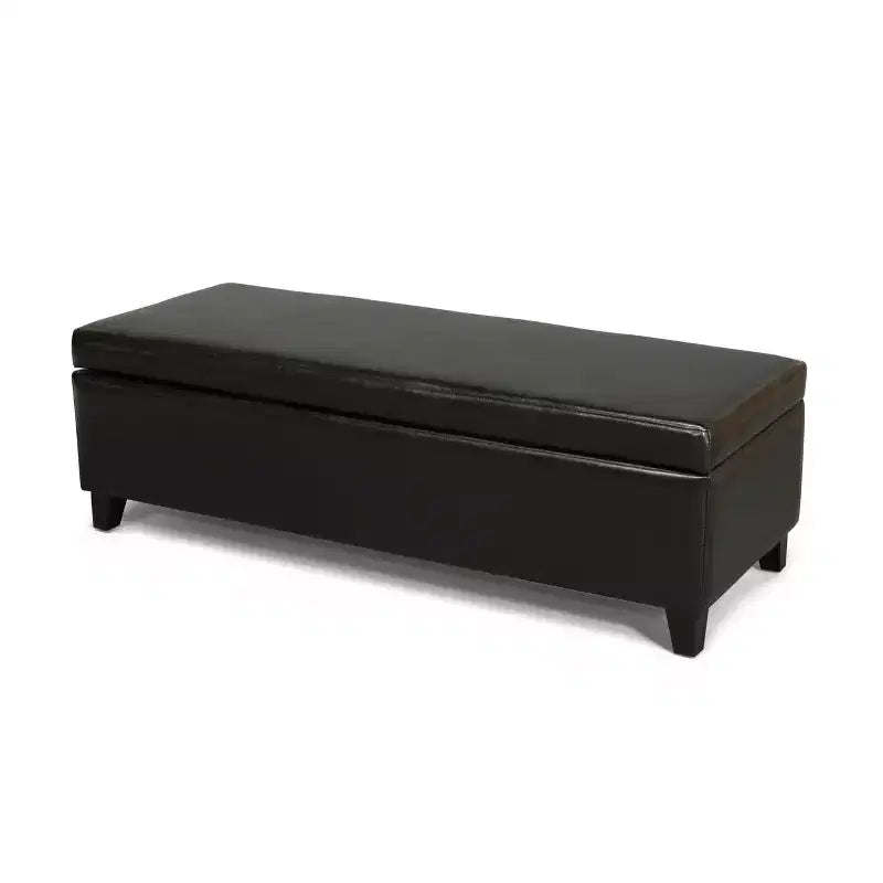 Pouf contenitore contemporaneo in similpelle con gambe in legno di betulla – 127 cm L, coperchio con chiusura ammortizzata