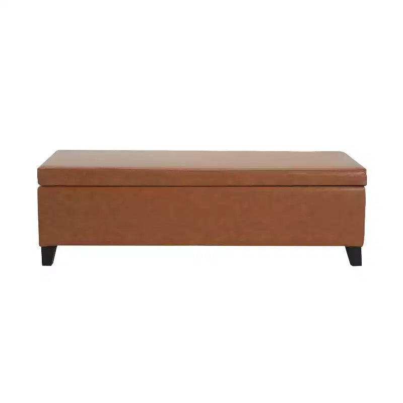 Pouf contenitore contemporaneo in similpelle con gambe in legno di betulla – 127 cm L, coperchio con chiusura ammortizzata
