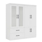 Armadio bianco in legno da 160 cm con 2 cassetti, 6 ante e vetro temperato – Mobile contenitore in MDF