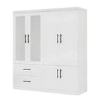 Armadio bianco in legno da 160 cm con 2 cassetti, 6 ante e vetro temperato – Mobile contenitore in MDF