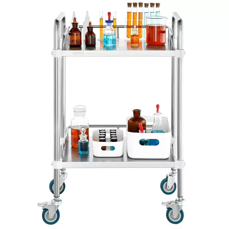 VEVOR Lab Rolling Cart, 2-Shelf Stainless Steel Rolling Cart, Lab Serving Cart with Swivel Casters, Dental Utility Cart,15.16x21.57x34.06