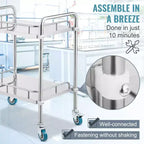 Carrello da laboratorio a 2 ripiani in acciaio inossidabile con ruote girevoli – Carrello multiuso per dentisti, 15"x21"x34"
