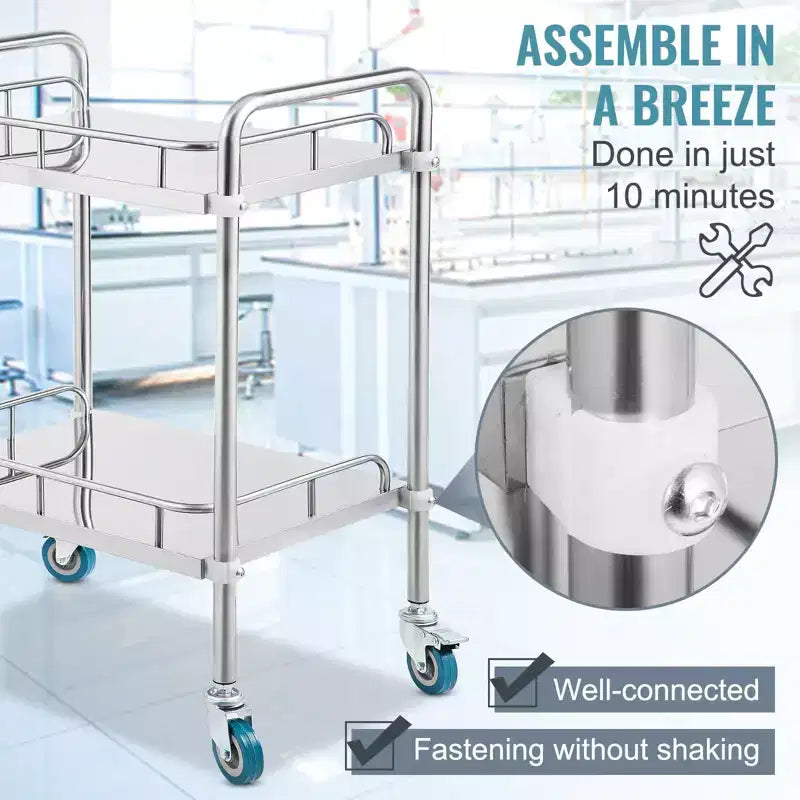 Carrello da laboratorio a 2 ripiani in acciaio inossidabile con ruote girevoli – Carrello multiuso per dentisti, 15"x21"x34"