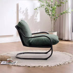Sedia accent moderna ricurva con rivestimento in finto lino, struttura in metallo e cuscini – Poltrona da salotto