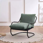 Sedia accent moderna ricurva con rivestimento in finto lino, struttura in metallo e cuscini – Poltrona da salotto