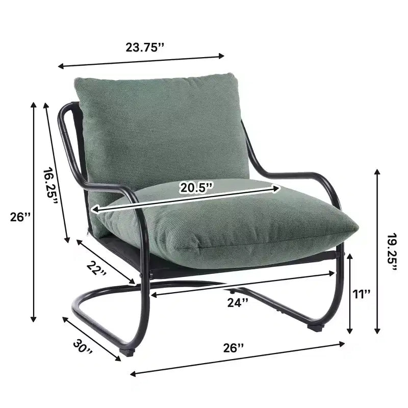 Sedia accent moderna ricurva con rivestimento in finto lino, struttura in metallo e cuscini – Poltrona da salotto