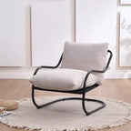 Sedia accent moderna ricurva con rivestimento in finto lino, struttura in metallo e cuscini – Poltrona da salotto