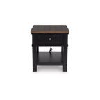 Tavolino Comodino Modern Farmhouse con Ricarica USB-A e USB-C, Cassetto e Ripiano Aperto – Nero e Marrone