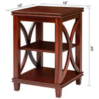 Tavolino quadrato in legno massiccio con struttura a X e ripiani portaoggetti a 2 livelli – Finitura ciliegio, 40 cm L