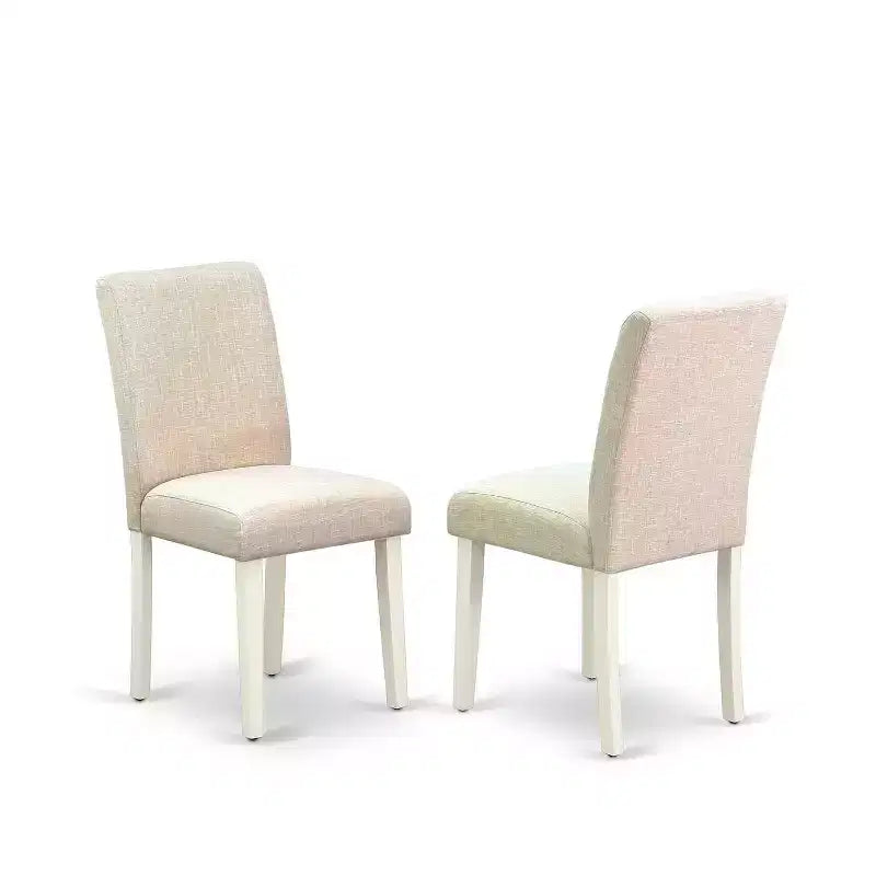 Set Tavolo da Pranzo Rotondo 3 pz Tavolo 107 cm con Ante a Scomparsa e 2 Sedie Parsons - Tessuto Lino Beige