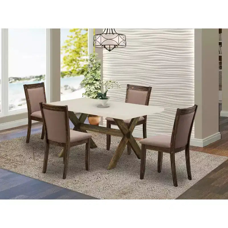 Tavolo da Pranzo a 5 Pezzi in Legno Massello Finitura Invecchiata Jacobean con 4 Sedie