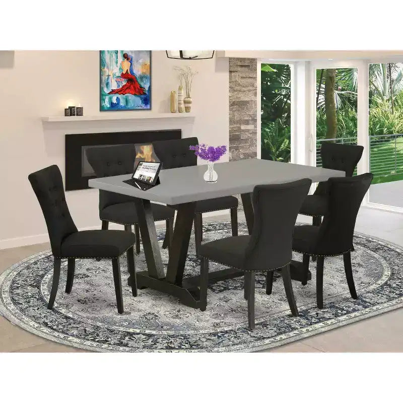 Tavolo da pranzo in legno massello finitura rovere naturale 7 pezzi con 6 sedie