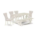 HomeStock 6-Pc Rectangle Natural Oak Finish Solid Wood Top Dining Table with 1-Bench, 4-Chairs