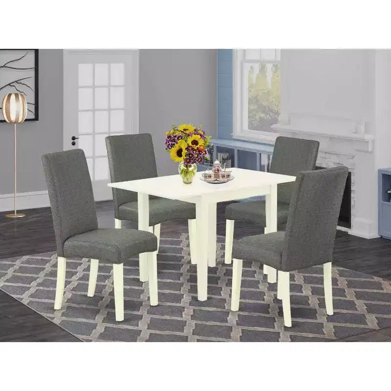 Set da pranzo 5 pezzi in legno massello finitura bianco lino – 4 posti a sedere