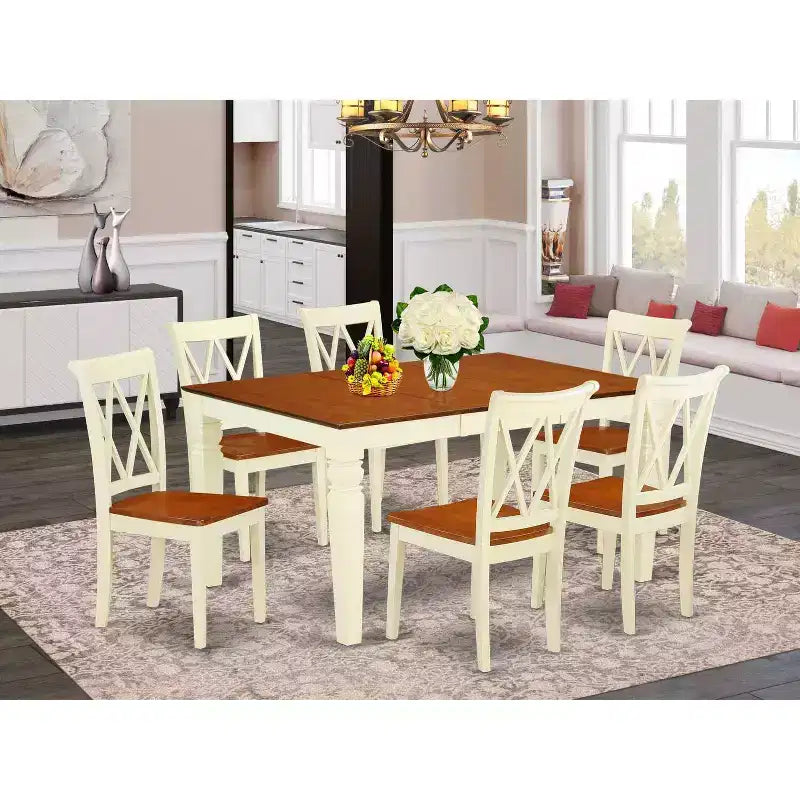 Set tavolo da pranzo rettangolare - 7 pezzi tavolo e sedie - Tavolo da 42/60 pollici con prolunga - Design schienale a doppia X