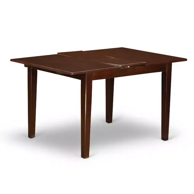 Set da 3 pezzi con tavolo da pranzo rettangolare in legno massello finitura mogano con prolunga a farfalla