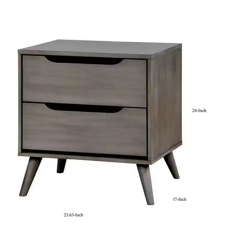 Comodino in Legno a 2 Cassetti con Maniglie a Incasso – Tavolino da Notte Grigio per Camera da Letto