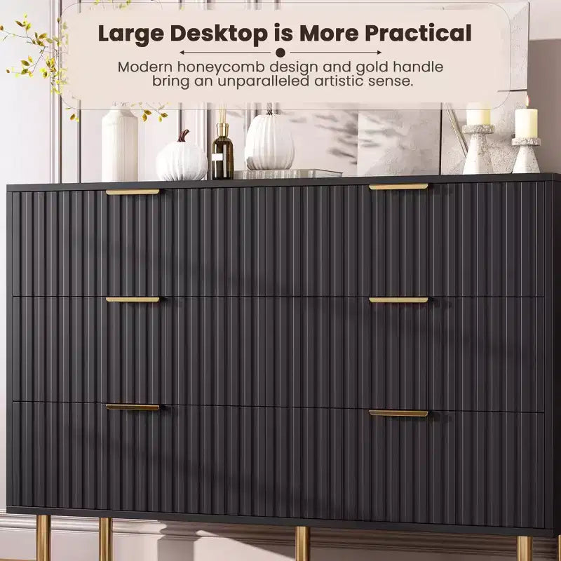 Comodino moderno a scanalature per camera da letto con 8 cassetti, cassetti profondi e piano moderno ampio, comò doppio lungo e grande, porta TV e contenitore