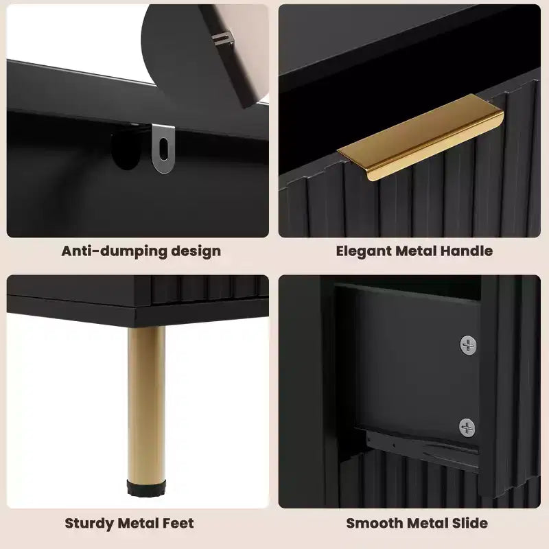 Comodino moderno a scanalature per camera da letto con 8 cassetti, cassetti profondi e piano moderno ampio, comò doppio lungo e grande, porta TV e contenitore