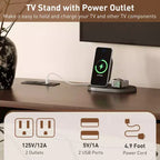 Mobile TV moderno di metà secolo da 70" con ante a serrandina, cassetti e presa di corrente integrata – Noce