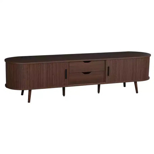177.8 cm Mid-Century Modern TV Stand with Tambour Doors, Drawers & Built-In Power Outlet – Walnut