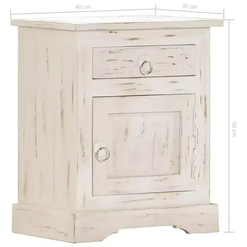 Comodino Bianco in legno massello di mango 40 x 30 x 50 cm
