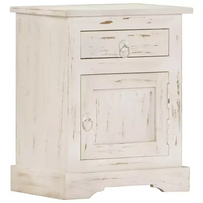 Comodino Bianco in legno massello di mango 40 x 30 x 50 cm